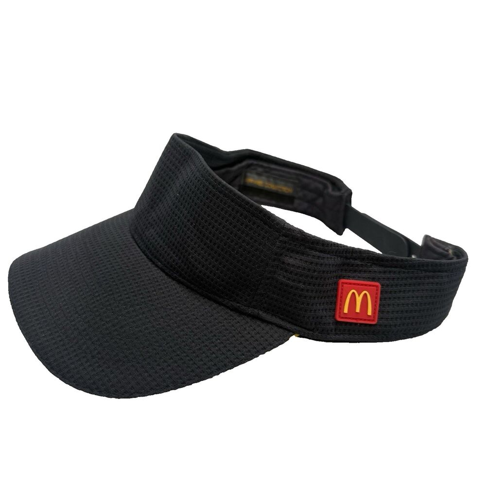 McDonalds Black Visor Hat Golden Arches Logo Patch Fast Food Uniform EUC